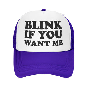 Blink If You Want Me Funny Trucker Hat - Purple