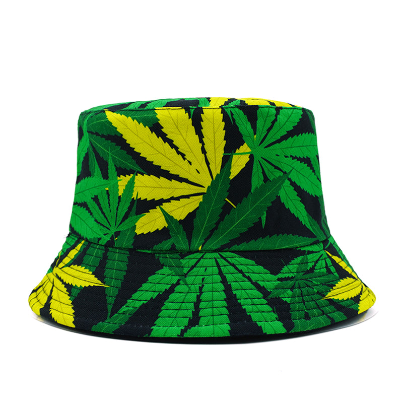 Bold Leaf Pattern Bucket Hat  – Black Green