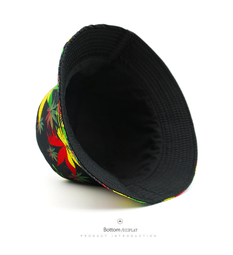 Bold Leaf Pattern Bucket Hat – Bottom Display