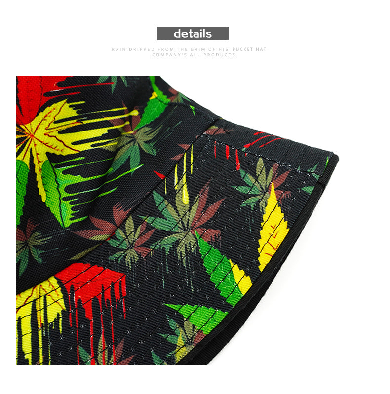Bold Leaf Pattern Bucket Hat – Brim View