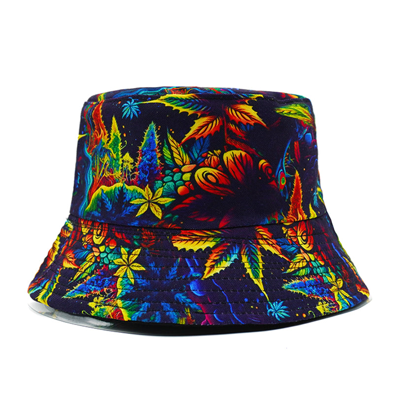 Bold Leaf Pattern Bucket Hat – Dark Blue