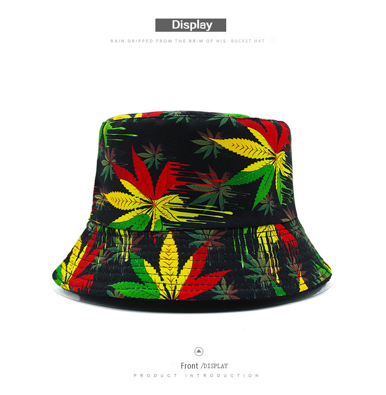 Bold Leaf Pattern Bucket Hat – Front Display