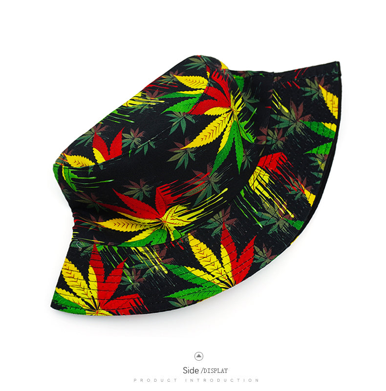 Bold Leaf Pattern Bucket Hat – Side Display
