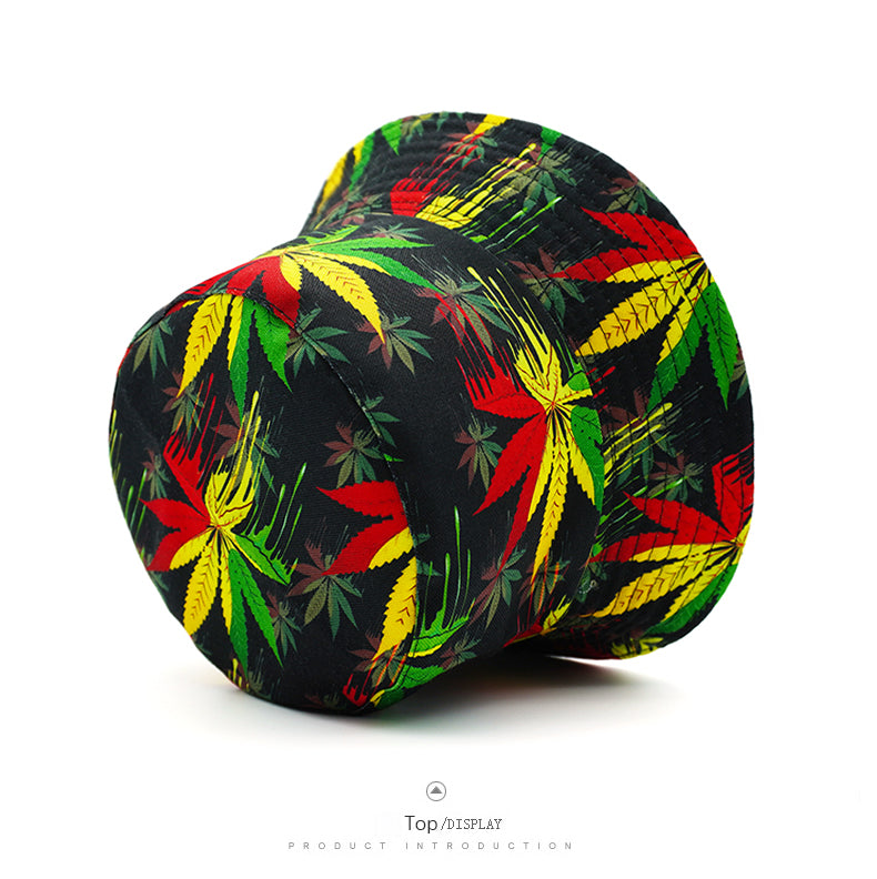 Bold Leaf Pattern Bucket Hat – Top Display