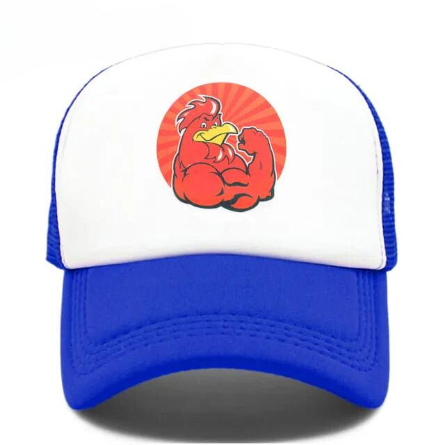 Bold Muscle Rooster Hat - Blue