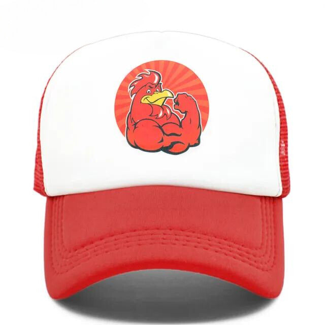 Bold Muscle Rooster Hat - Red