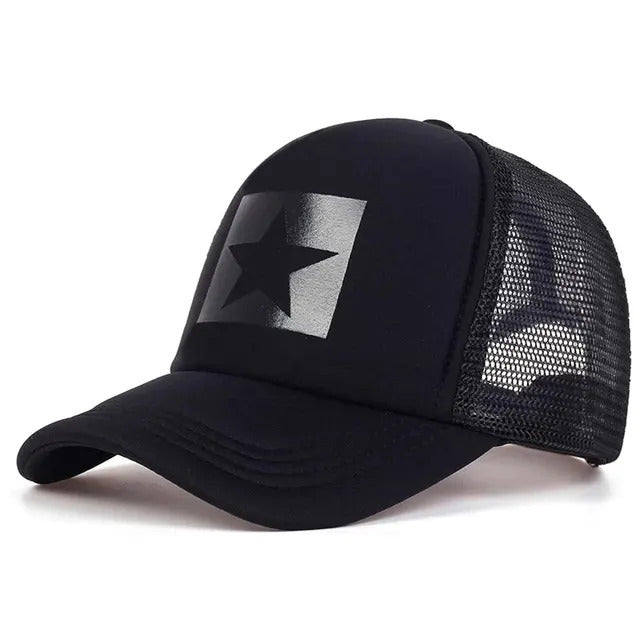 Bold Star Patch Trucker Hat  - Black