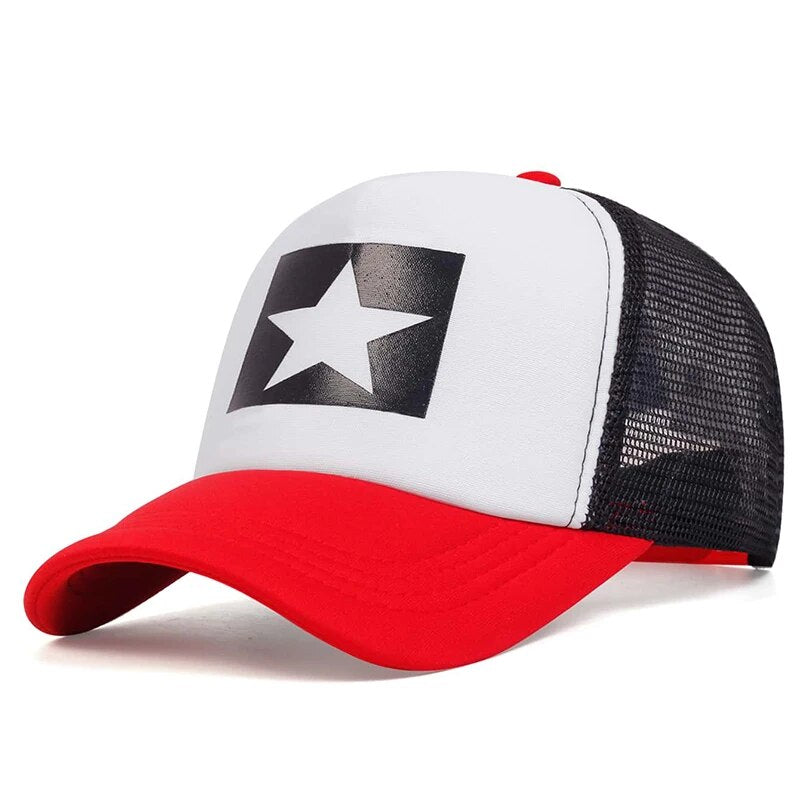 Bold Star Patch Trucker Hat  - Red 