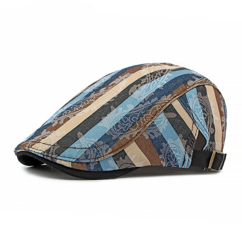  Bold Striped Gatsby Flat Cap - Blue