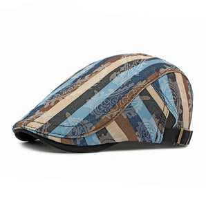  Bold Striped Gatsby Flat Cap - Blue