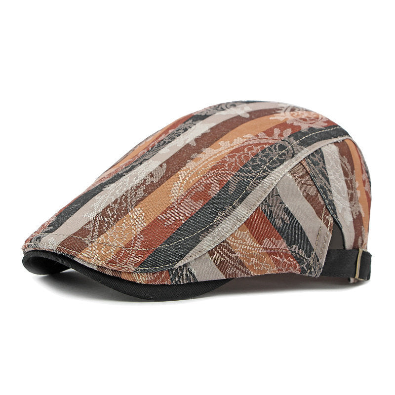  Bold Striped Gatsby Flat Cap - Orange