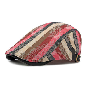  Bold Striped Gatsby Flat Cap - Red 