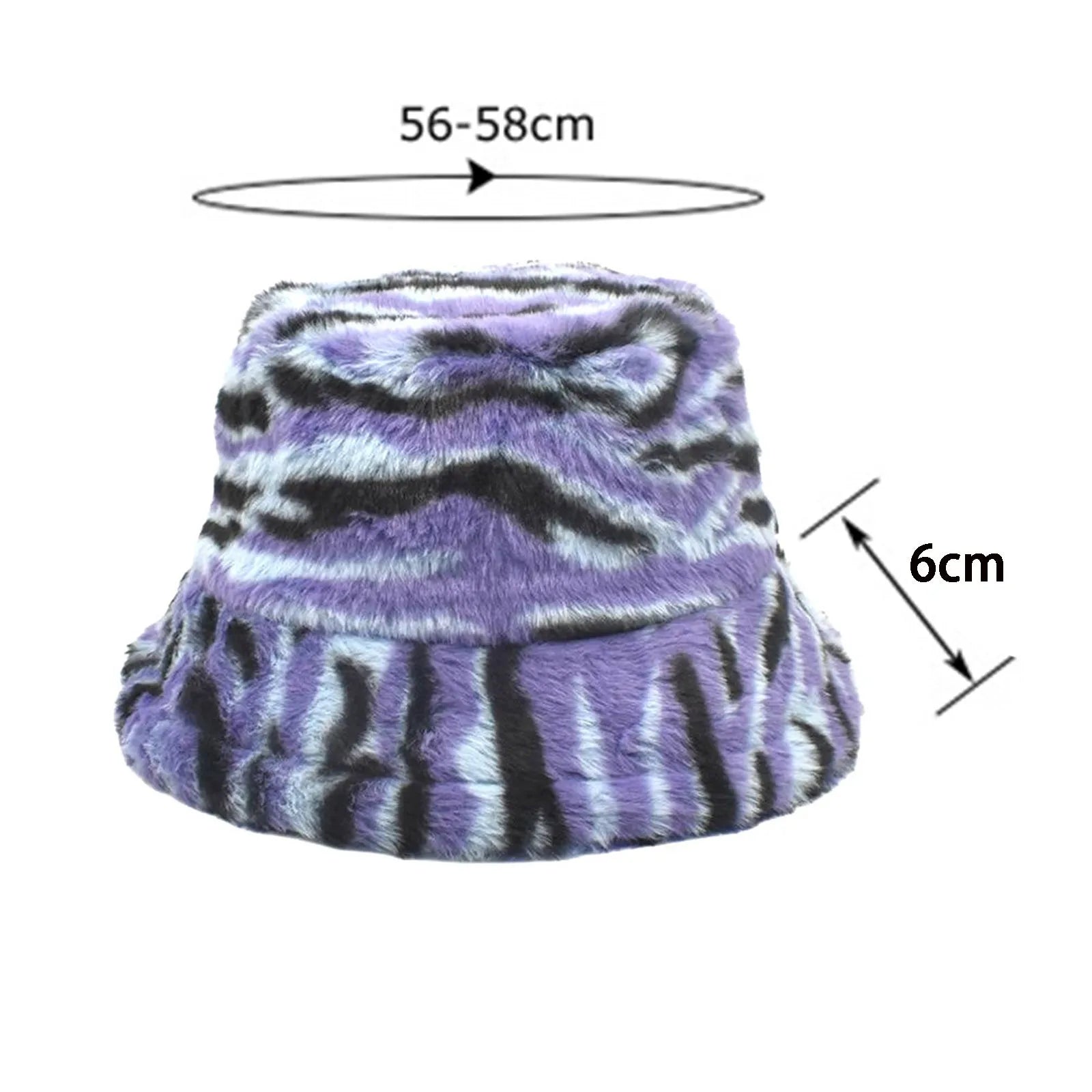 Bold Tiger Stripe Faux Fur Bucket Hat - Size Chart