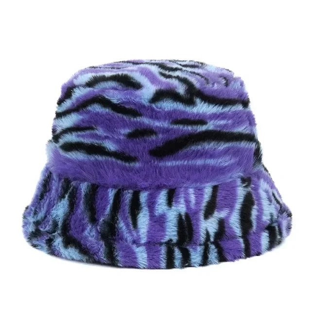 Bold Tiger Stripe Faux Fur Bucket Hat - Style 1