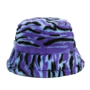 Bold Tiger Stripe Faux Fur Bucket Hat - Style 1