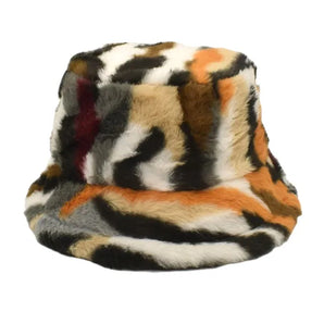 Bold Tiger Stripe Faux Fur Bucket Hat - Style 3