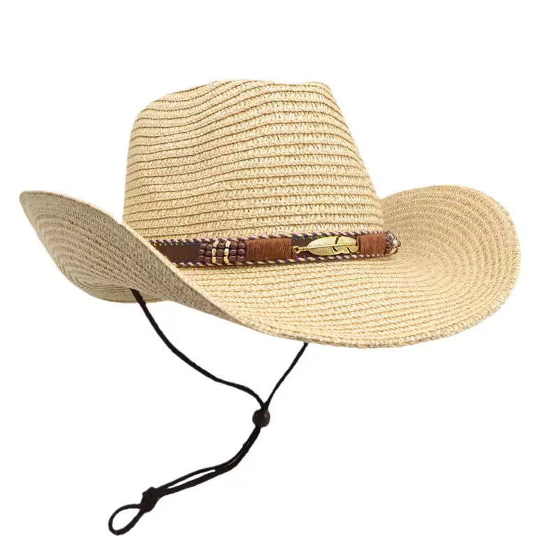 Breathable Straw Western Cowboy Hat - Beige