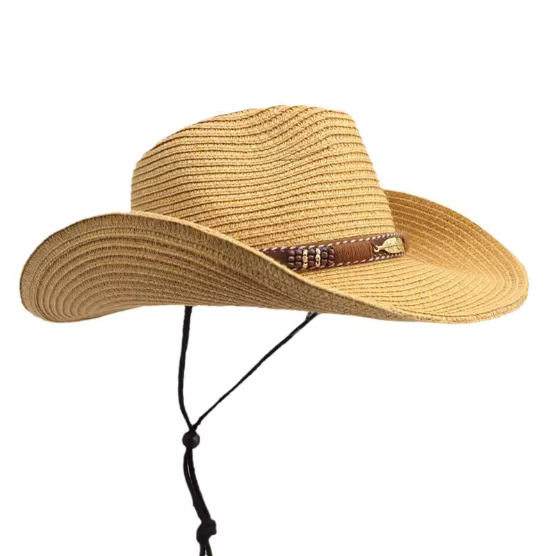 Breathable Straw Western Cowboy Hat - Khaki