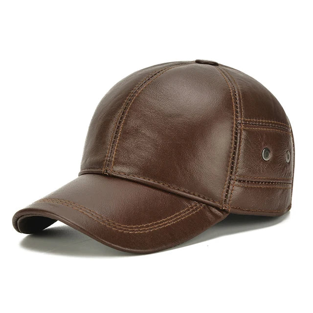 Bronze Aura Cowhide Leather Baseball Cap Brown