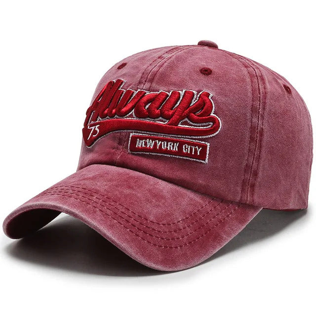 Brooklyn-Style Baseball Cap with Embroidery – Red 