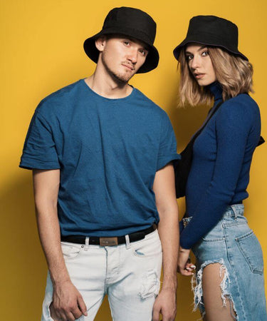 Men and women wearing black bucket hats, 720 x 1080