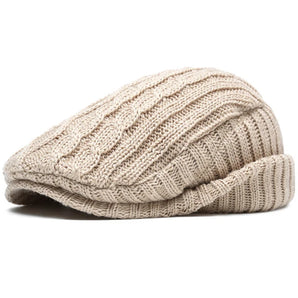 Cable Knit Flat Cap - Beige