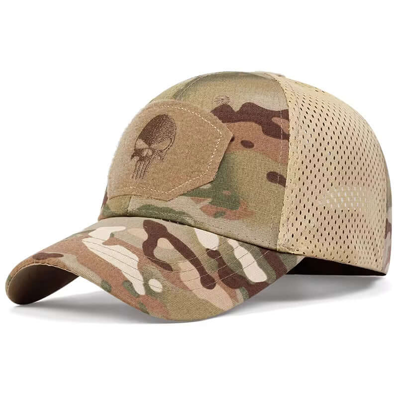 Camo Skull Patch Trucker Hat - Brown