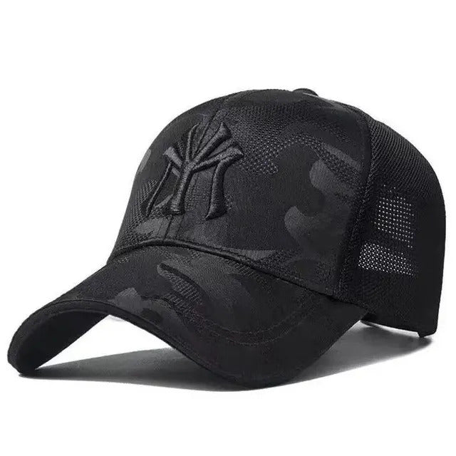 Camouflage Trucker Hat with Embroidered Letter - Black