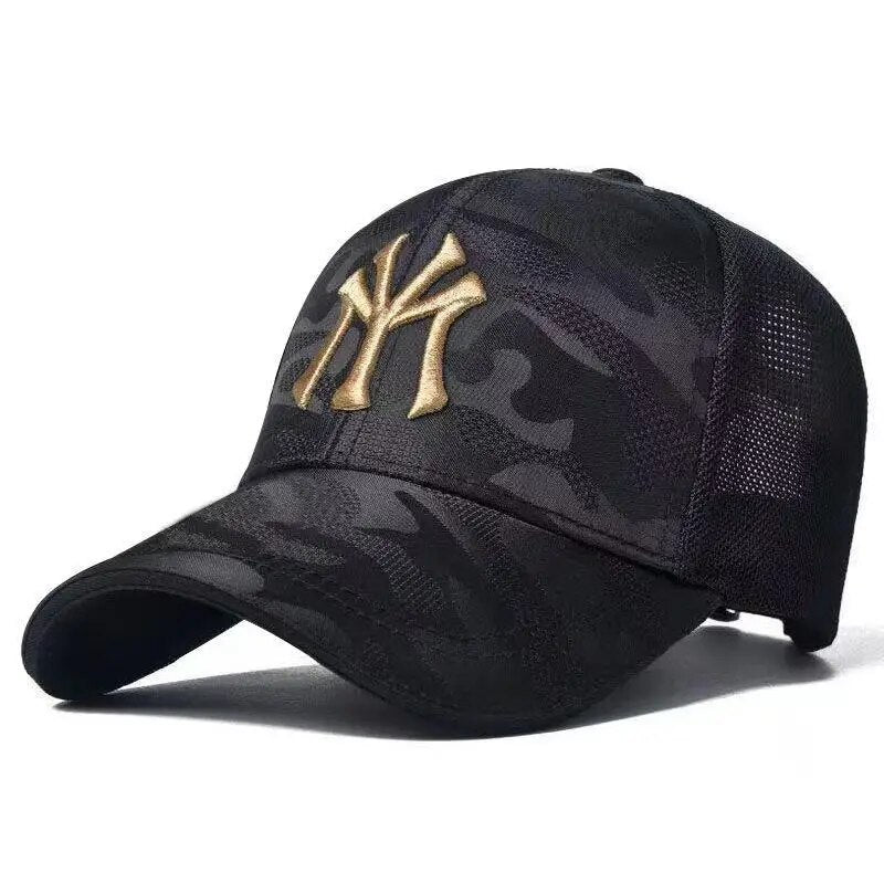 Camouflage Trucker Hat with Embroidered Letter - Gold