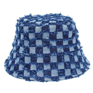 Checkered Denim Bucket Hats - Blue