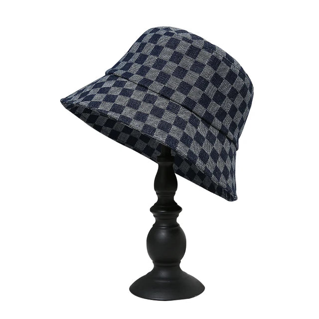 Chic Checkered Bucket Hats - Navy Blue