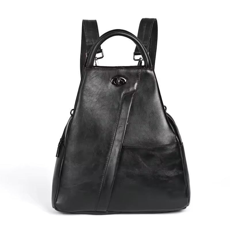 Chic & Functional Retro-Inspired Leather Backpack for Women - Black 