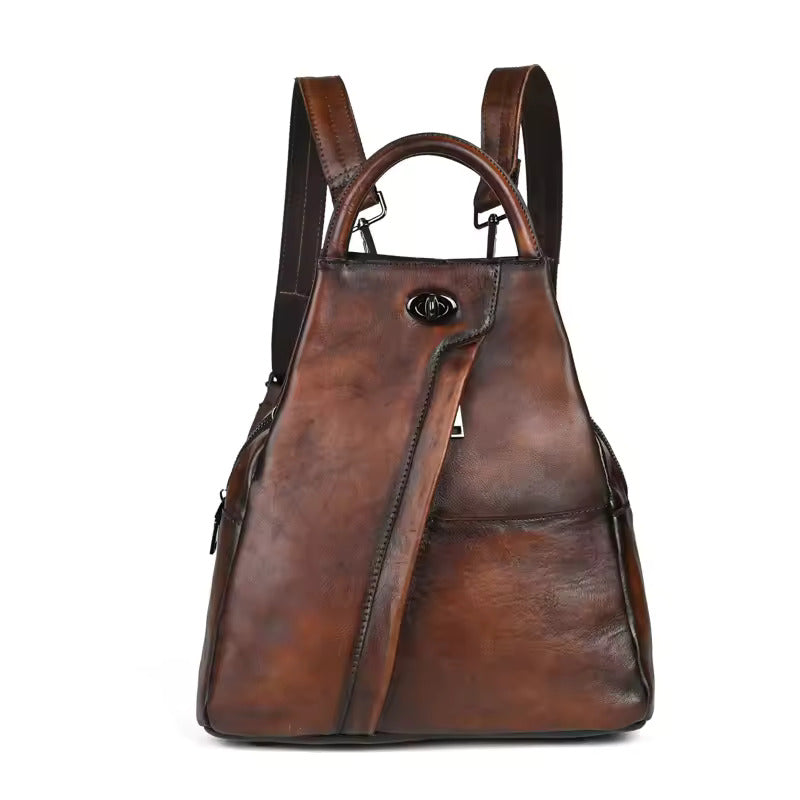 Chic & Functional Retro-Inspired Leather Backpack for Women - Coffee