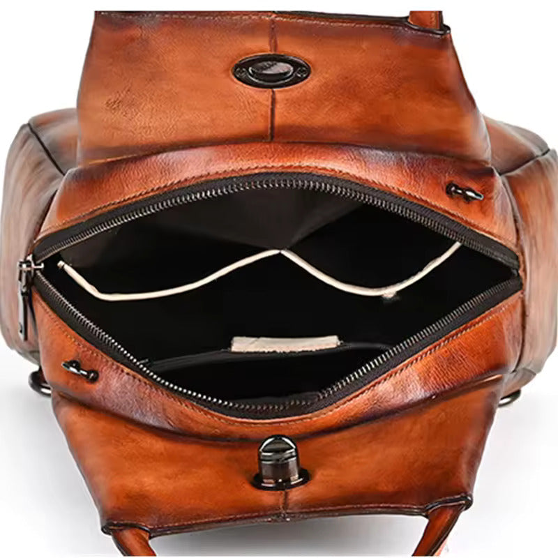 Chic & Functional Retro-Inspired Leather Backpack for Women - Storage