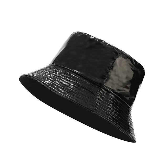  Chic Spectrum PU Leather Bucket Hat - Black
