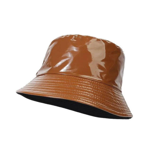  Chic Spectrum PU Leather Bucket Hat - Brown