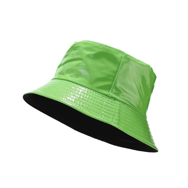  Chic Spectrum PU Leather Bucket Hat - Green