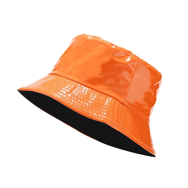  Chic Spectrum PU Leather Bucket Hat - Orange