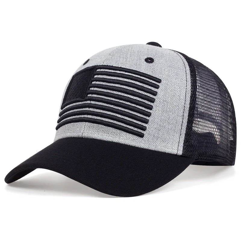 Classic Embroidered USA Flag Trucker Hat - Gray 