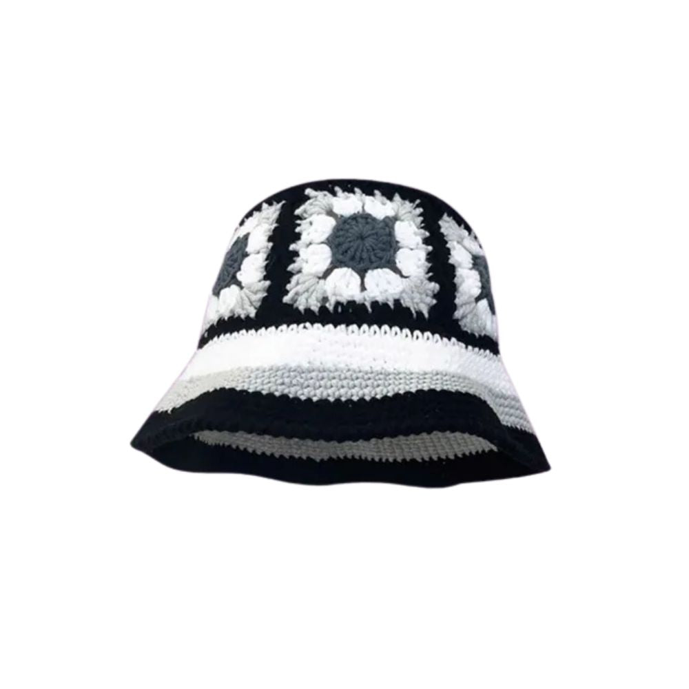 Classic Monochrome Crochet Bucket Hat - Black