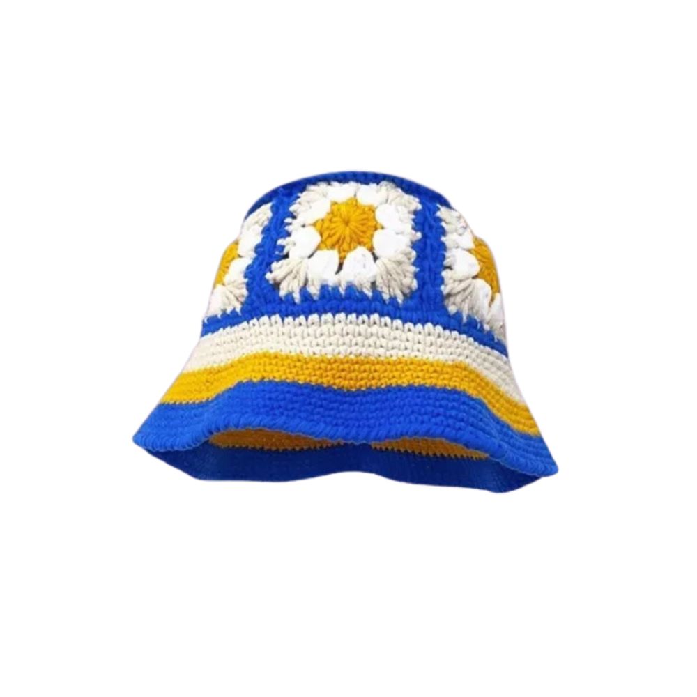 Classic Monochrome Crochet Bucket Hat - Blue