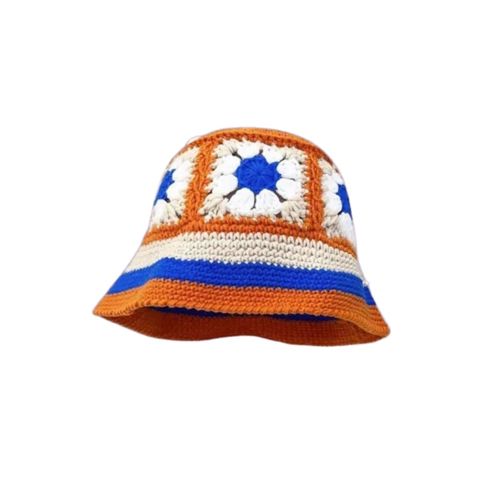 Classic Monochrome Crochet Bucket Hat - Orange