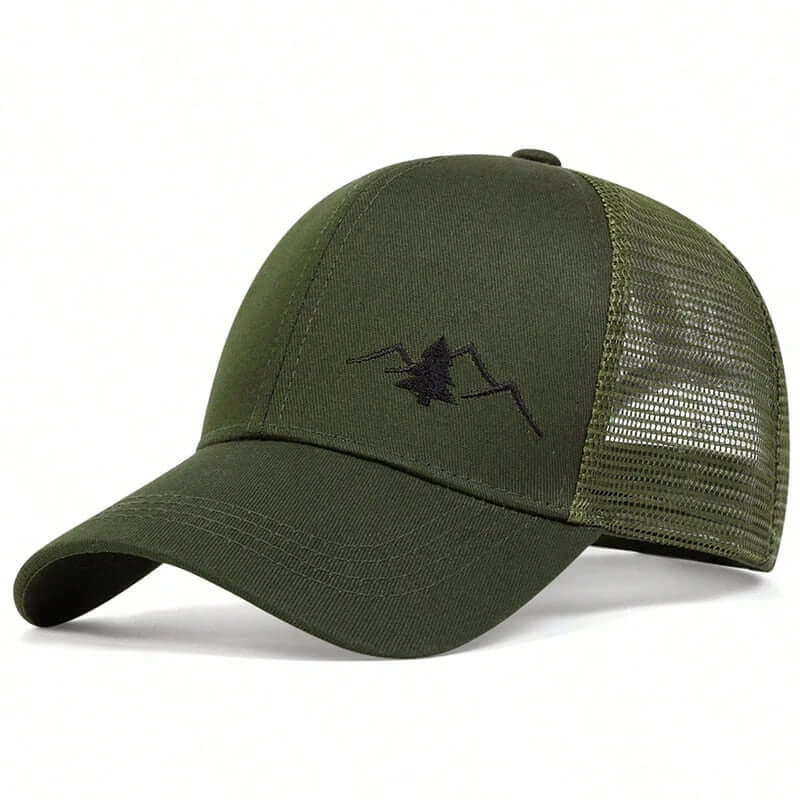 Classic Mountain Embroidered Trucker Hat - Army Green