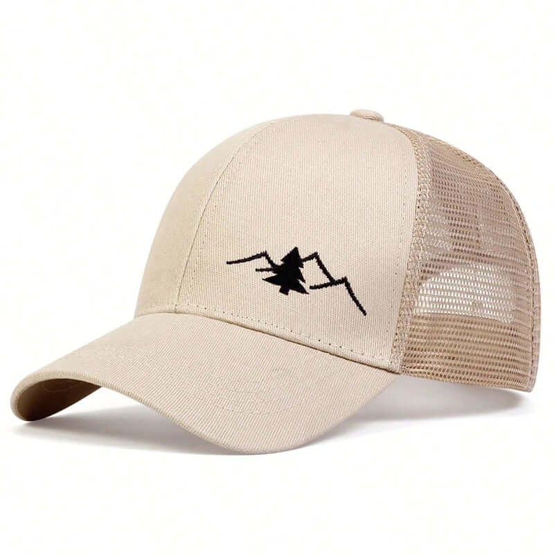 Classic Mountain Embroidered Trucker Hat - _Beige