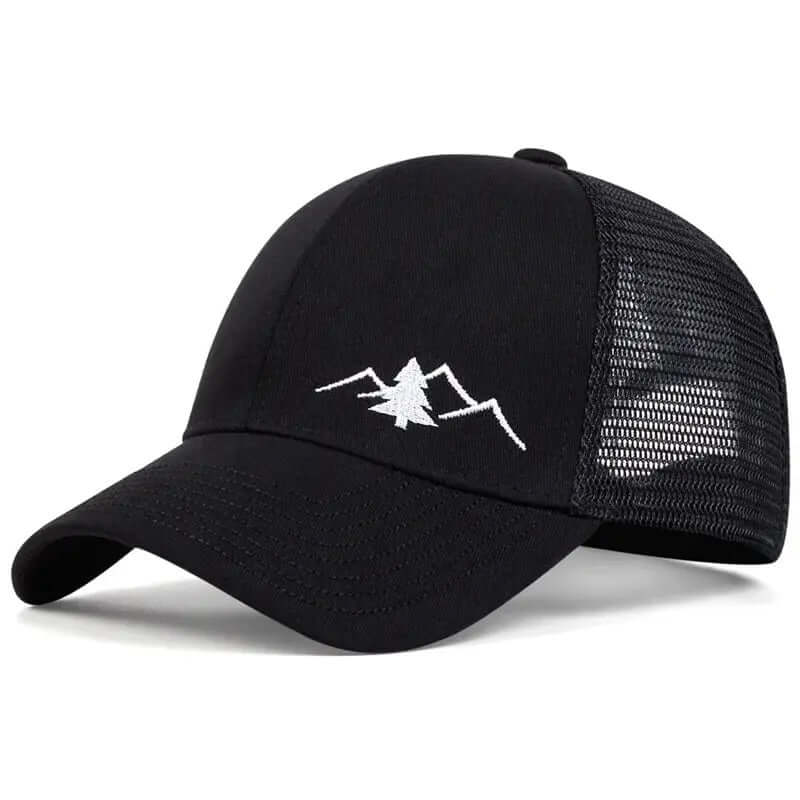 Classic Mountain Embroidered Trucker Hat - Black