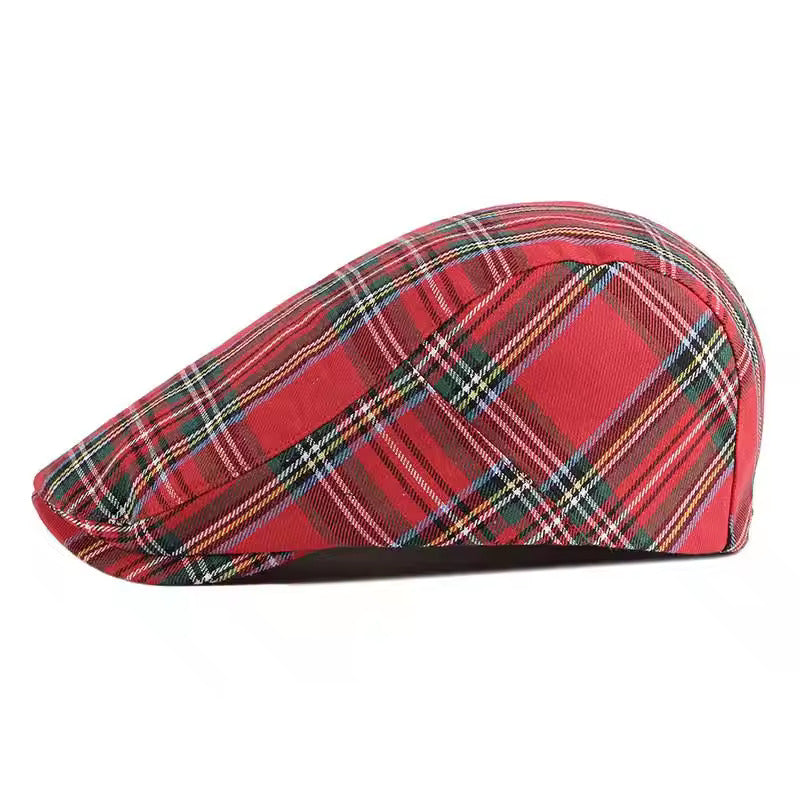 Classic Plaid Flat Cap - Red