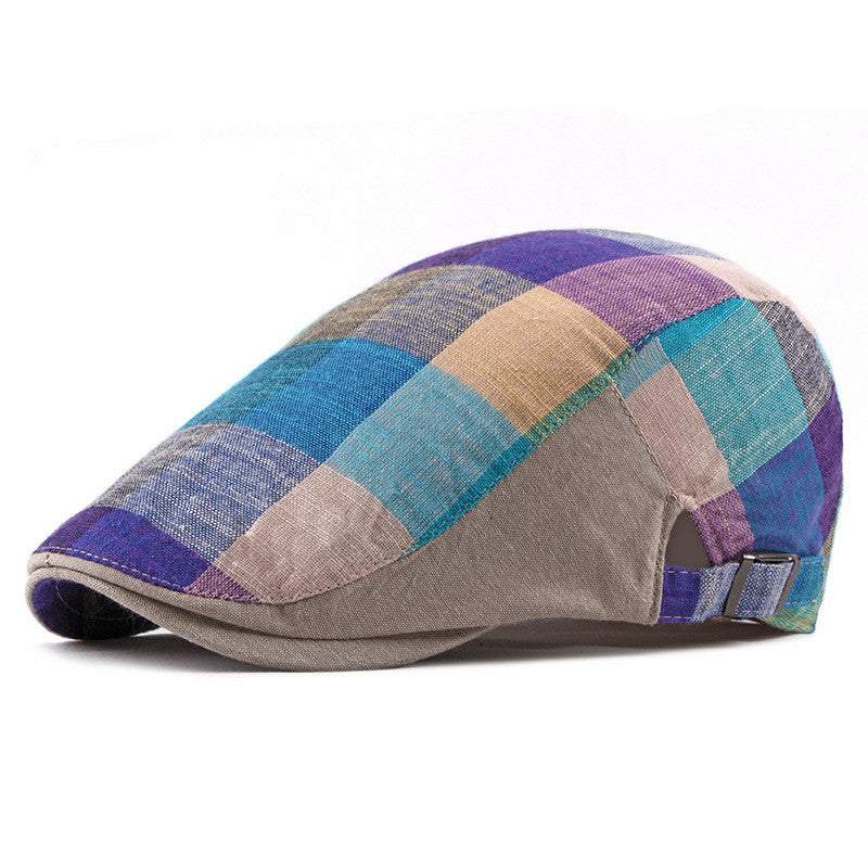 Colorful Check Ivy Flat Caps - Blue
