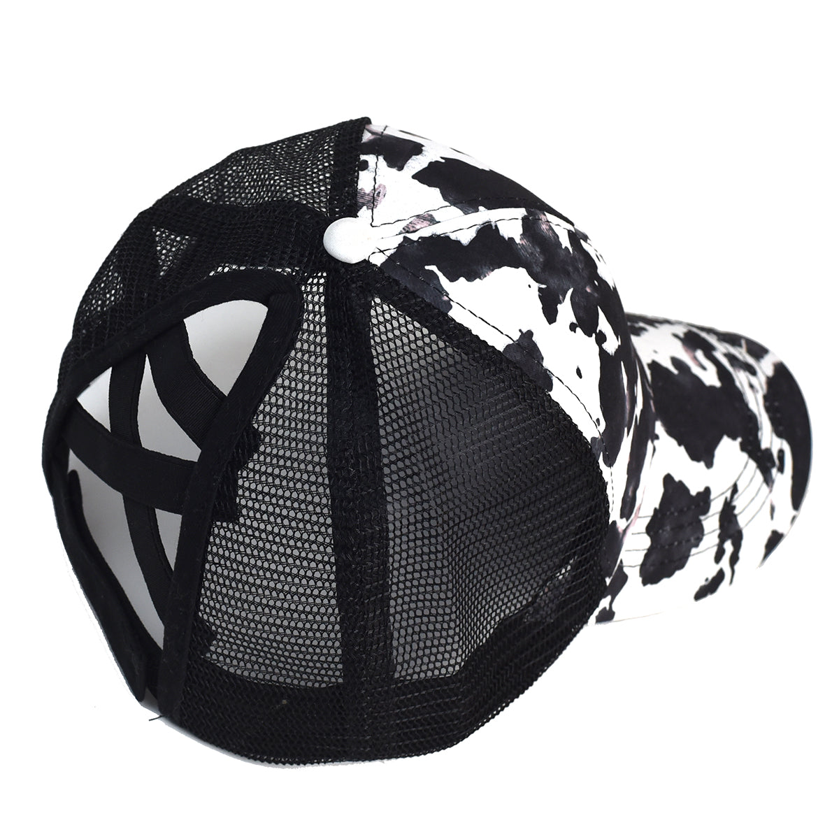 Cow Print Trucker Hat Top - Black