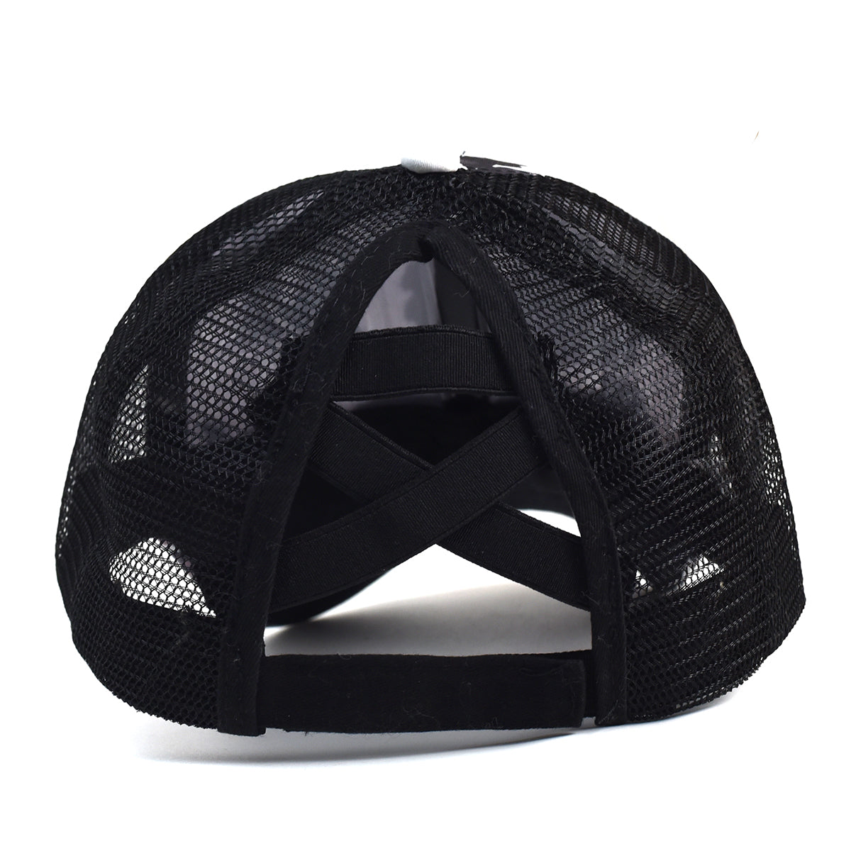 Cow Print Trucker Hat with ponytail Back - Black
