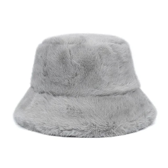 Cozy Faux Fur Bucket Hat - Gray